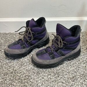 LL Bean Womens Vintage High Top Hiking Boots Shoe Size 8 Leather Canvas Purple